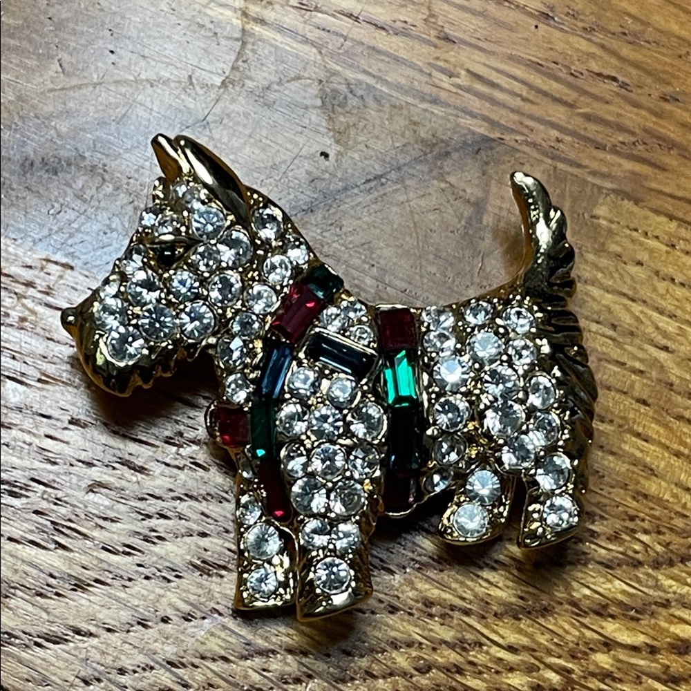Vintage Kenneth Jay Lane Gold and Crystal Dog Brooch